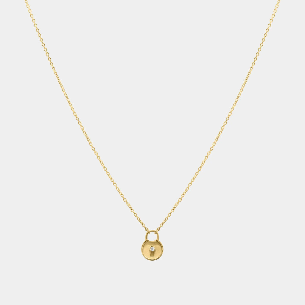 14K Yellow Gold Mini Lock Necklace